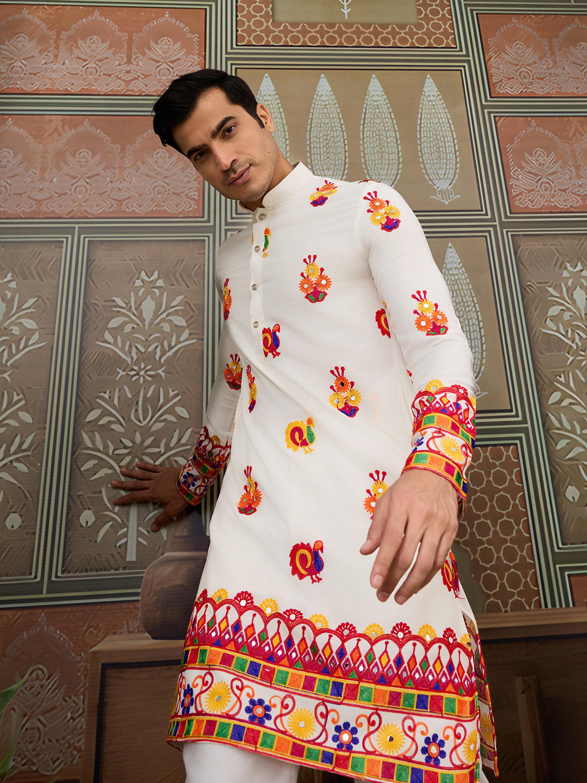 Black Cotton Kurta with Multi-Thread & Mirror Work For Navratri