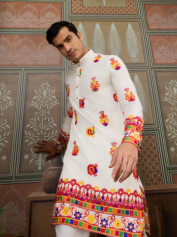 Black Cotton Kurta with Multi-Thread & Mirror Work For Navratri