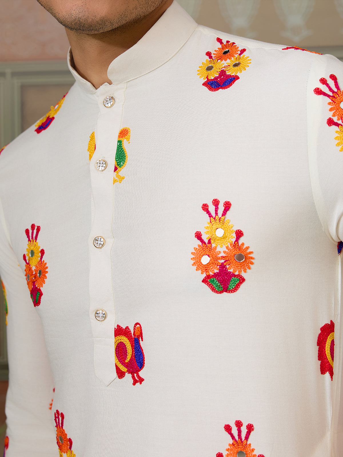 Black Cotton Kurta with Multi-Thread & Mirror Work For Navratri