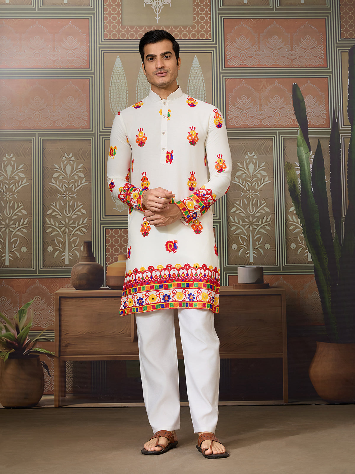 Black Cotton Kurta with Multi-Thread & Mirror Work For Navratri