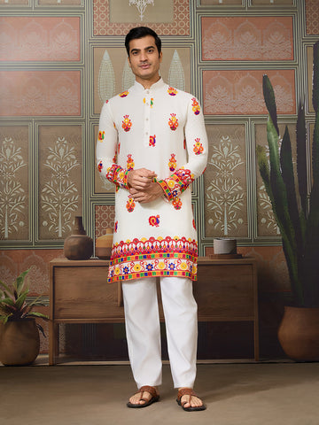 Black Cotton Kurta with Multi-Thread & Mirror Work For Navratri
