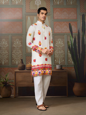 Black Cotton Kurta with Multi-Thread & Mirror Work For Navratri