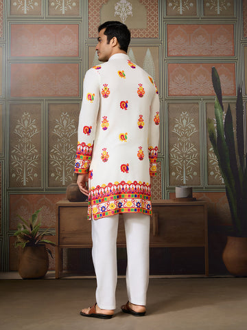 Black Cotton Kurta with Multi-Thread & Mirror Work For Navratri
