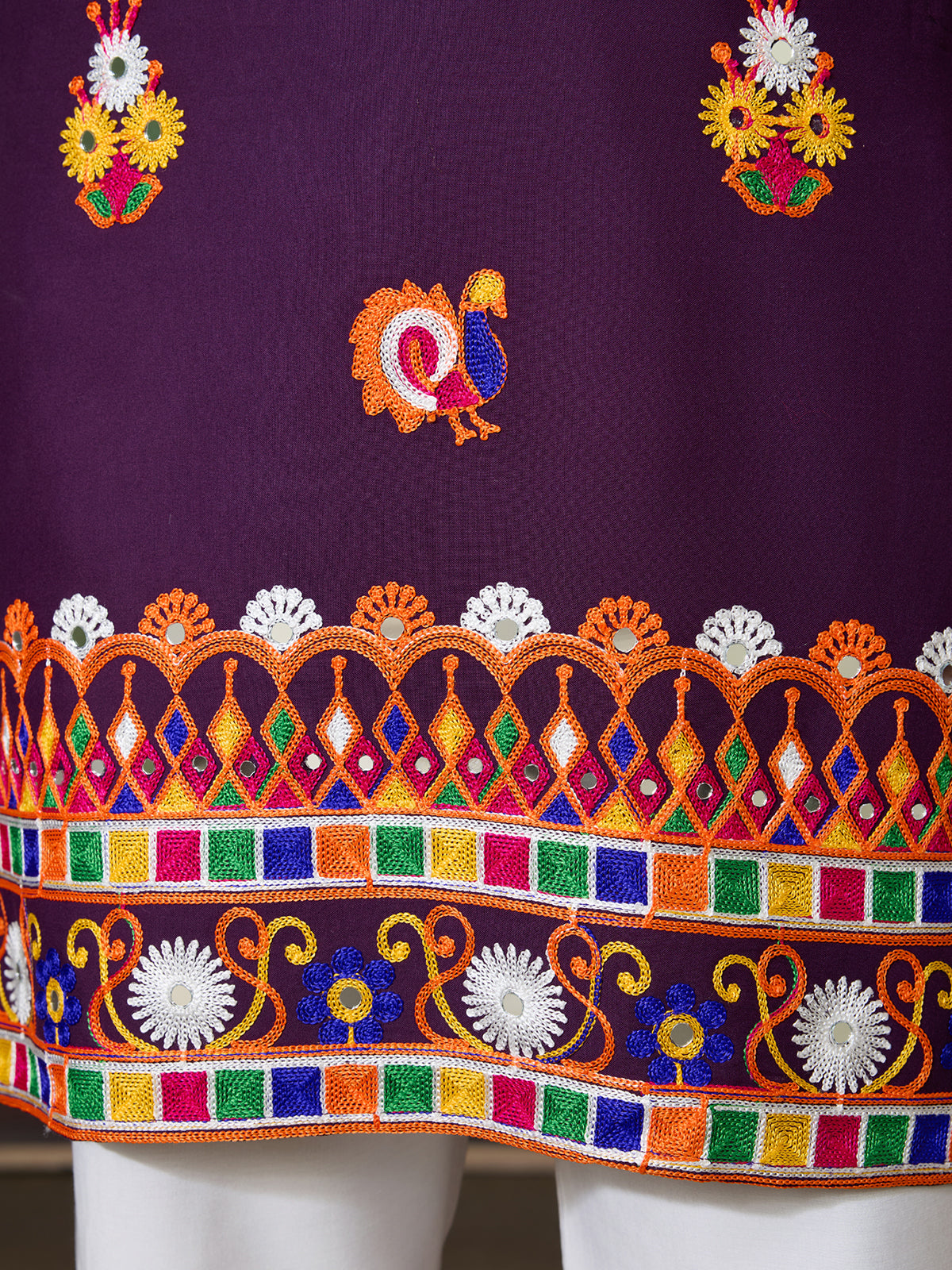 Designer Purple Cotton Navratri Kurta with Multi-Thread & Mirror Work