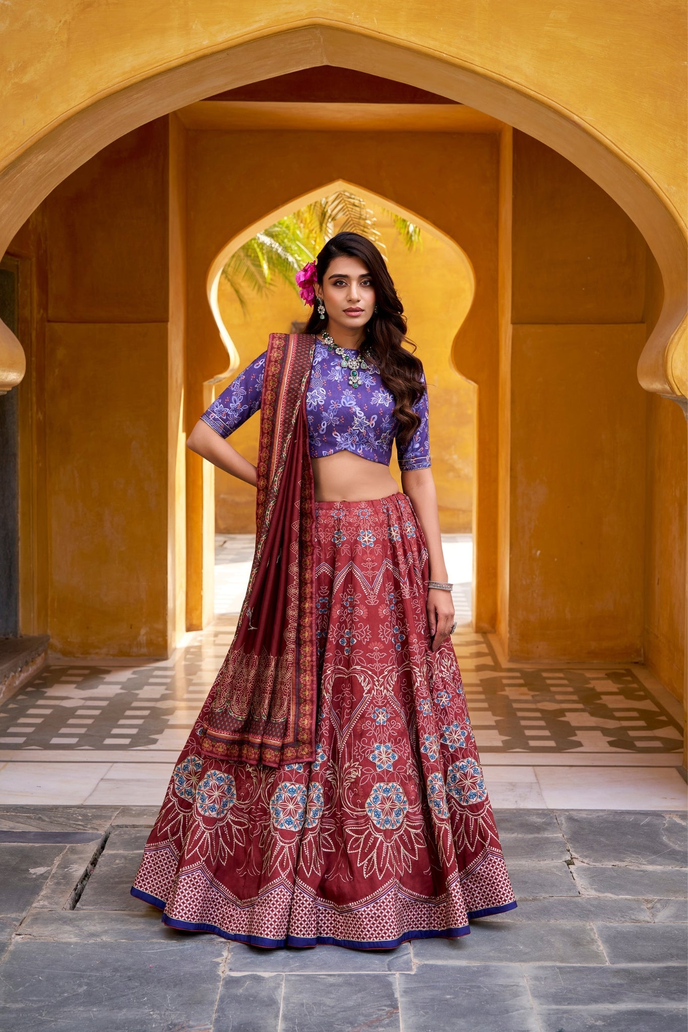 Vaishali Silk Printed With Beads Work & Gotta Patti Lace Designer Lehenga Set