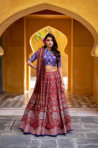 Vaishali Silk Printed With Beads Work & Gotta Patti Lace Designer Lehenga Set