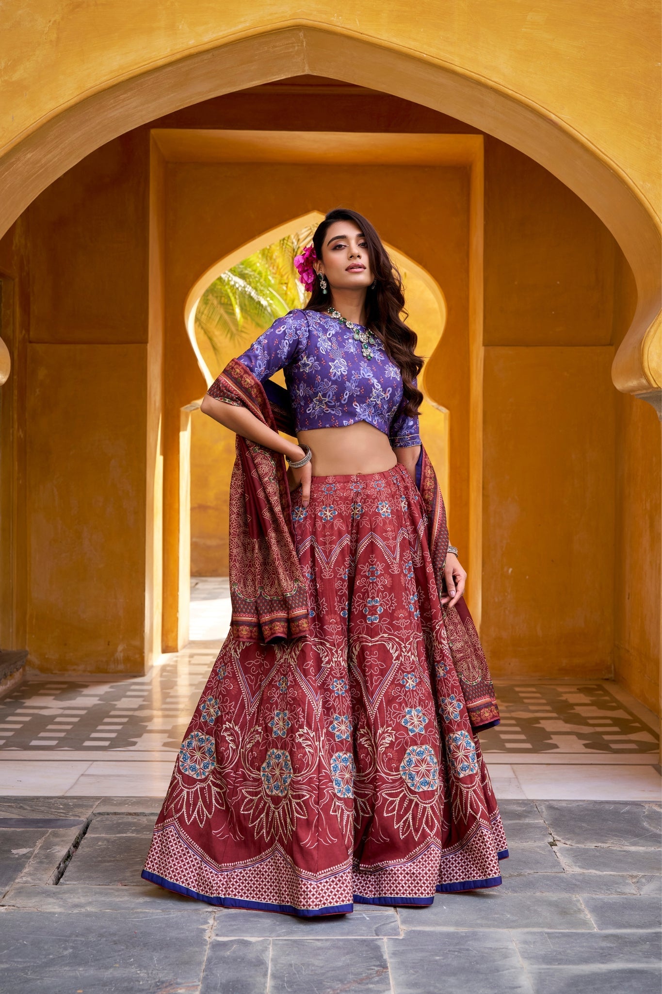 Vaishali Silk Printed With Beads Work & Gotta Patti Lace Designer Lehenga Set