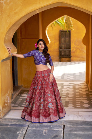 Vaishali Silk Printed With Beads Work & Gotta Patti Lace Designer Lehenga Set