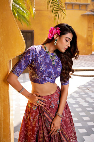 Vaishali Silk Printed With Beads Work & Gotta Patti Lace Designer Lehenga Set