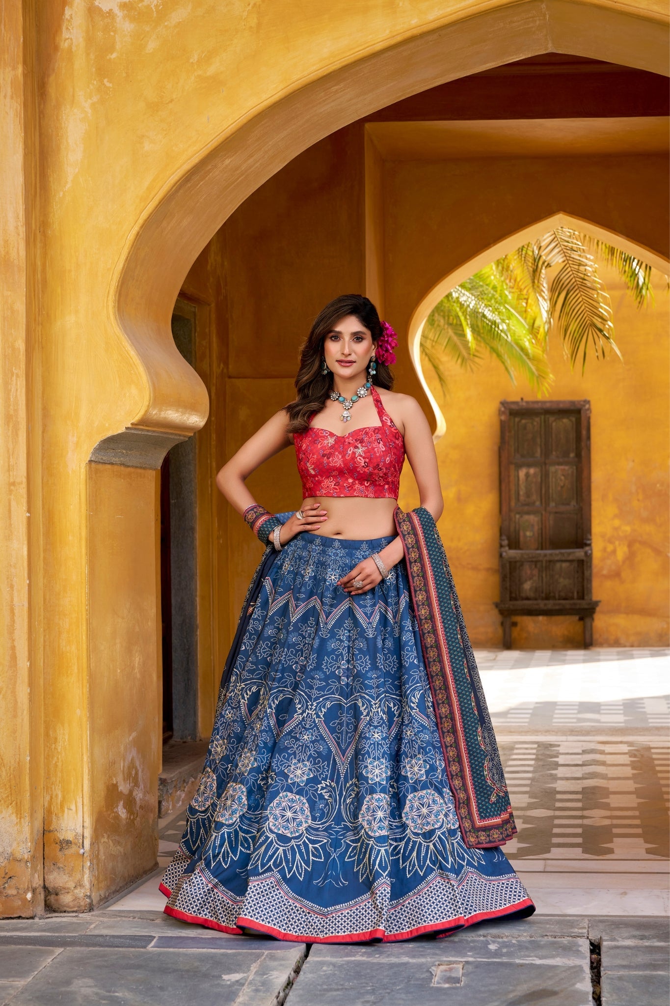 Vaishali Silk Printed With Beads Work & Gotta Patti Lace Designer Lehenga Set
