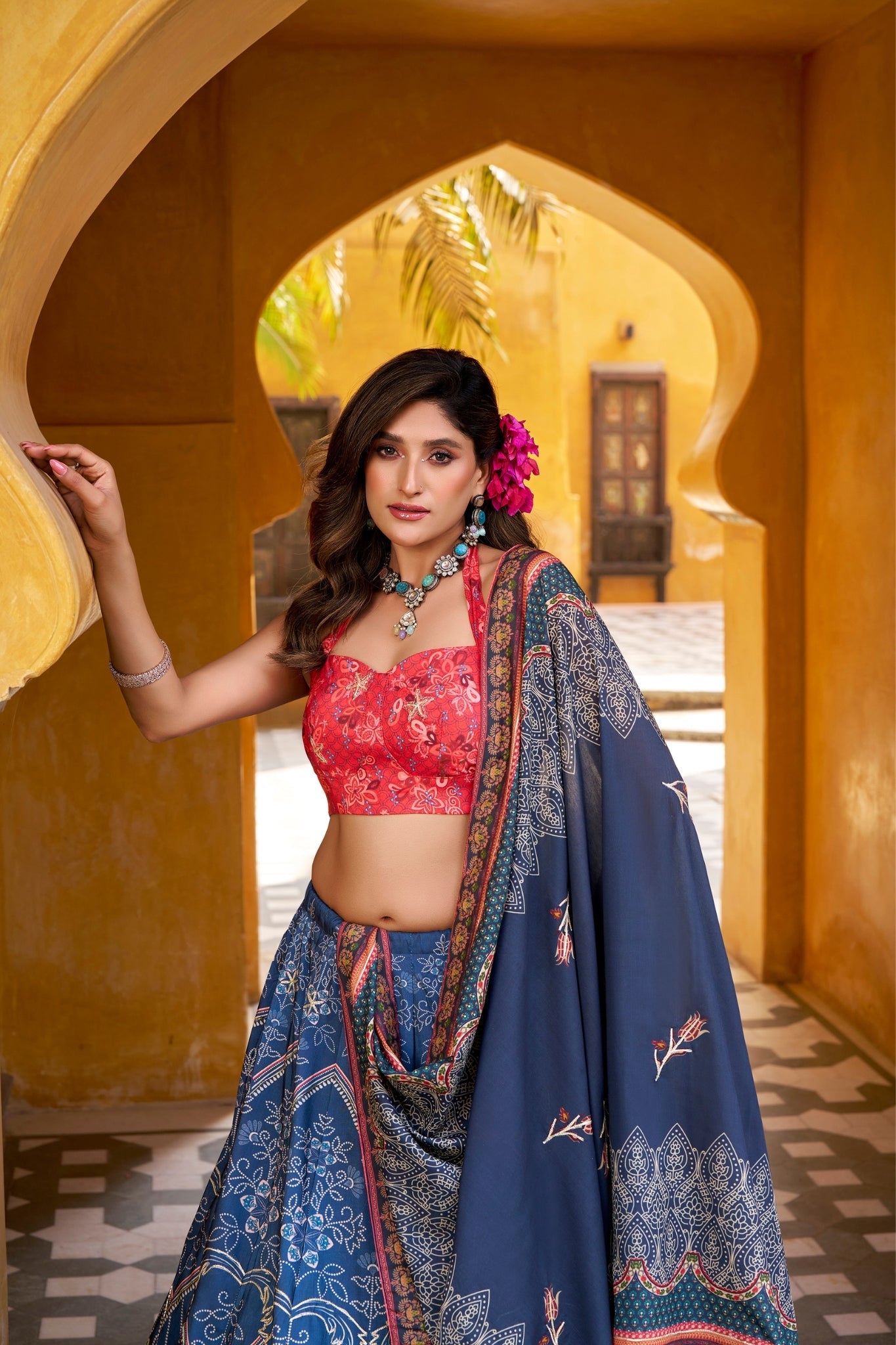 Vaishali Silk Printed With Beads Work & Gotta Patti Lace Designer Lehenga Set