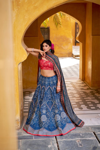 Vaishali Silk Printed With Beads Work & Gotta Patti Lace Designer Lehenga Set