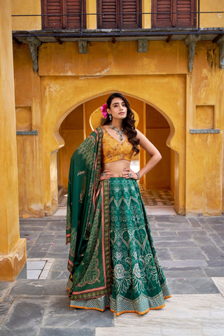 Vaishali Silk Printed With Beads Work & Gotta Patti Lace Designer Lehenga Set