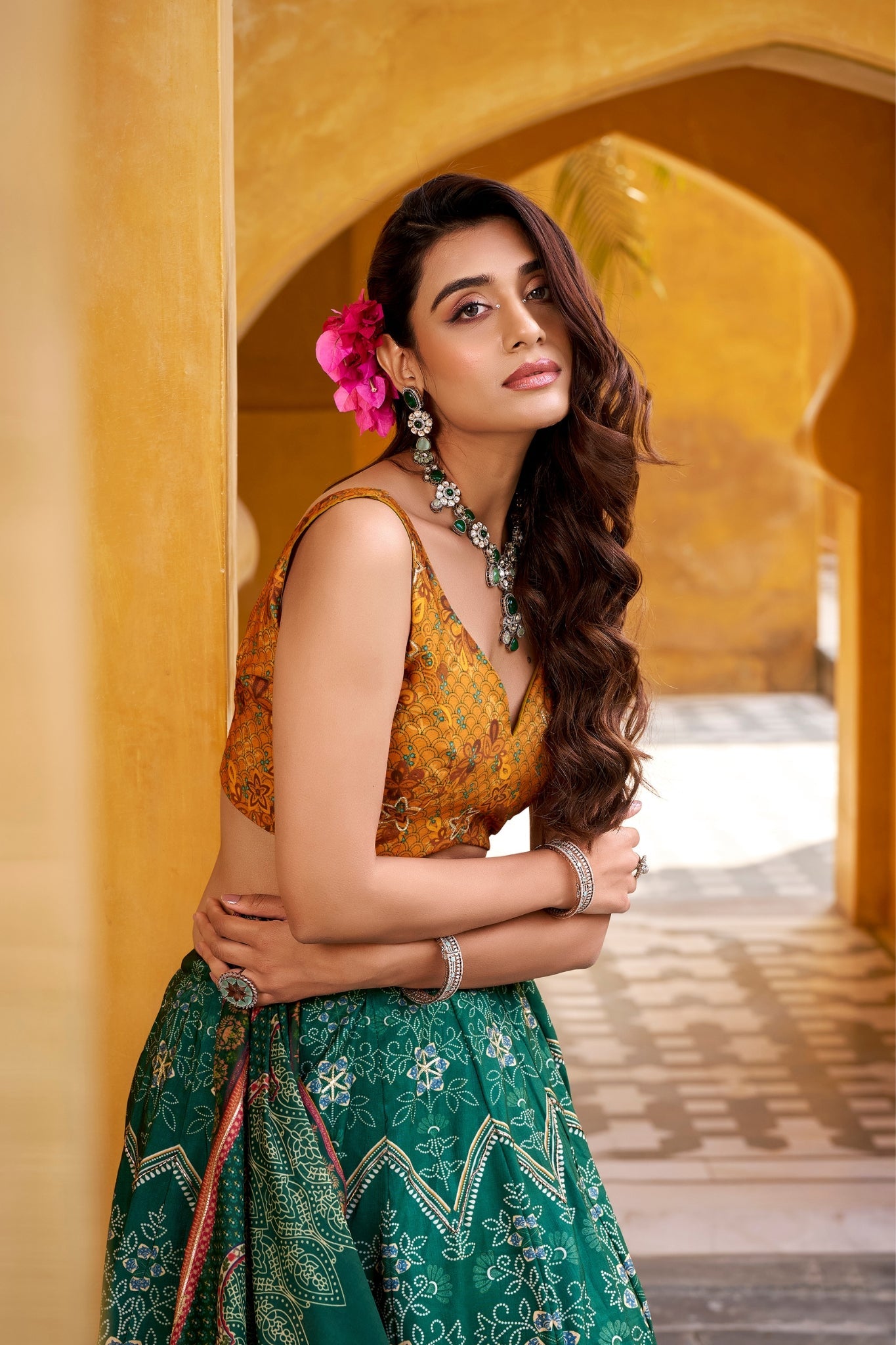 Vaishali Silk Printed With Beads Work & Gotta Patti Lace Designer Lehenga Set