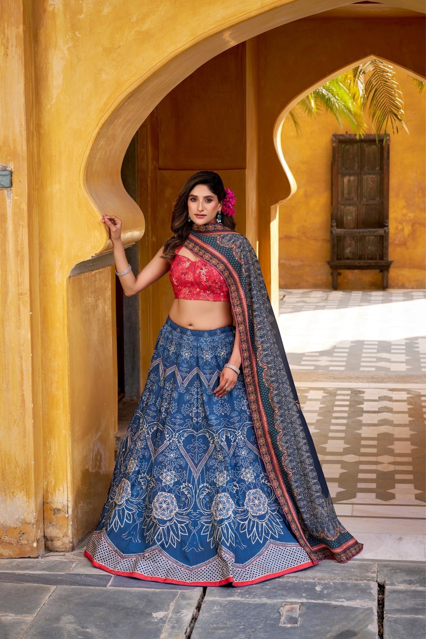 Vaishali Silk Printed With Beads Work & Gotta Patti Lace Designer Lehenga Set