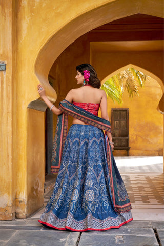 Vaishali Silk Printed With Beads Work & Gotta Patti Lace Designer Lehenga Set