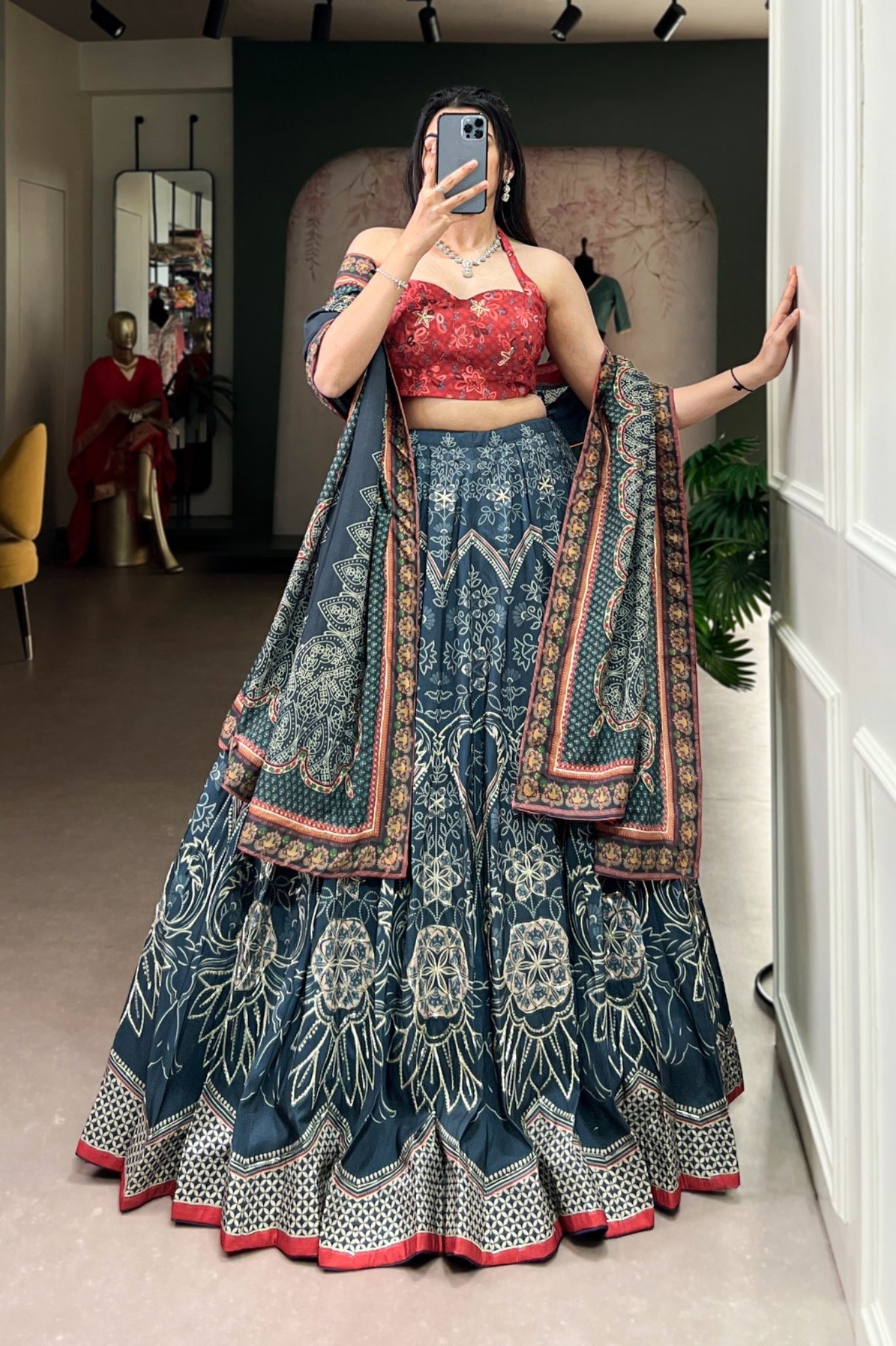 Vaishali Silk Printed With Beads Work & Gotta Patti Lace Designer Lehenga Set