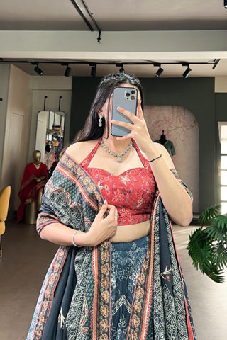 Vaishali Silk Printed With Beads Work & Gotta Patti Lace Designer Lehenga Set