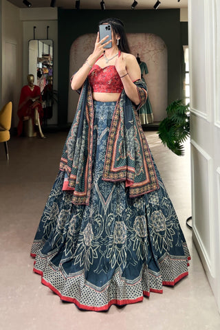 Vaishali Silk Printed With Beads Work & Gotta Patti Lace Designer Lehenga Set