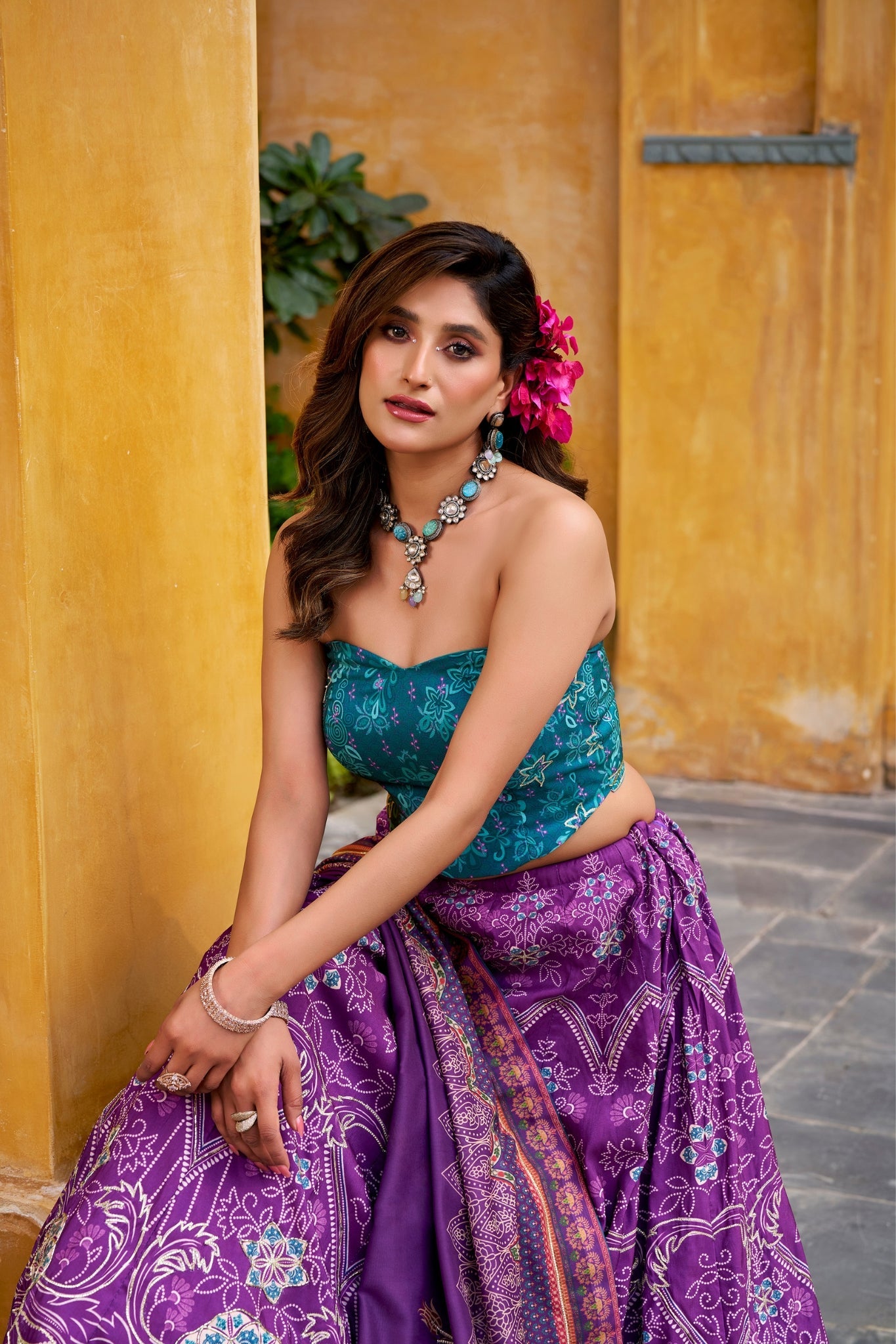 Vaishali Silk Printed With Beads Work & Gotta Patti Lace Designer Lehenga Set