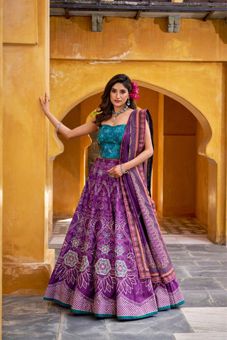 Vaishali Silk Printed With Beads Work & Gotta Patti Lace Designer Lehenga Set