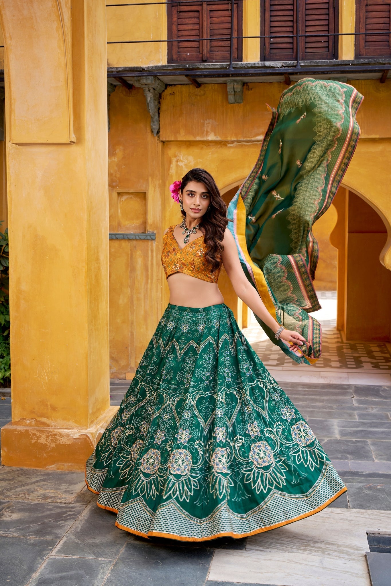 Vaishali Silk Printed With Beads Work & Gotta Patti Lace Designer Lehenga Set