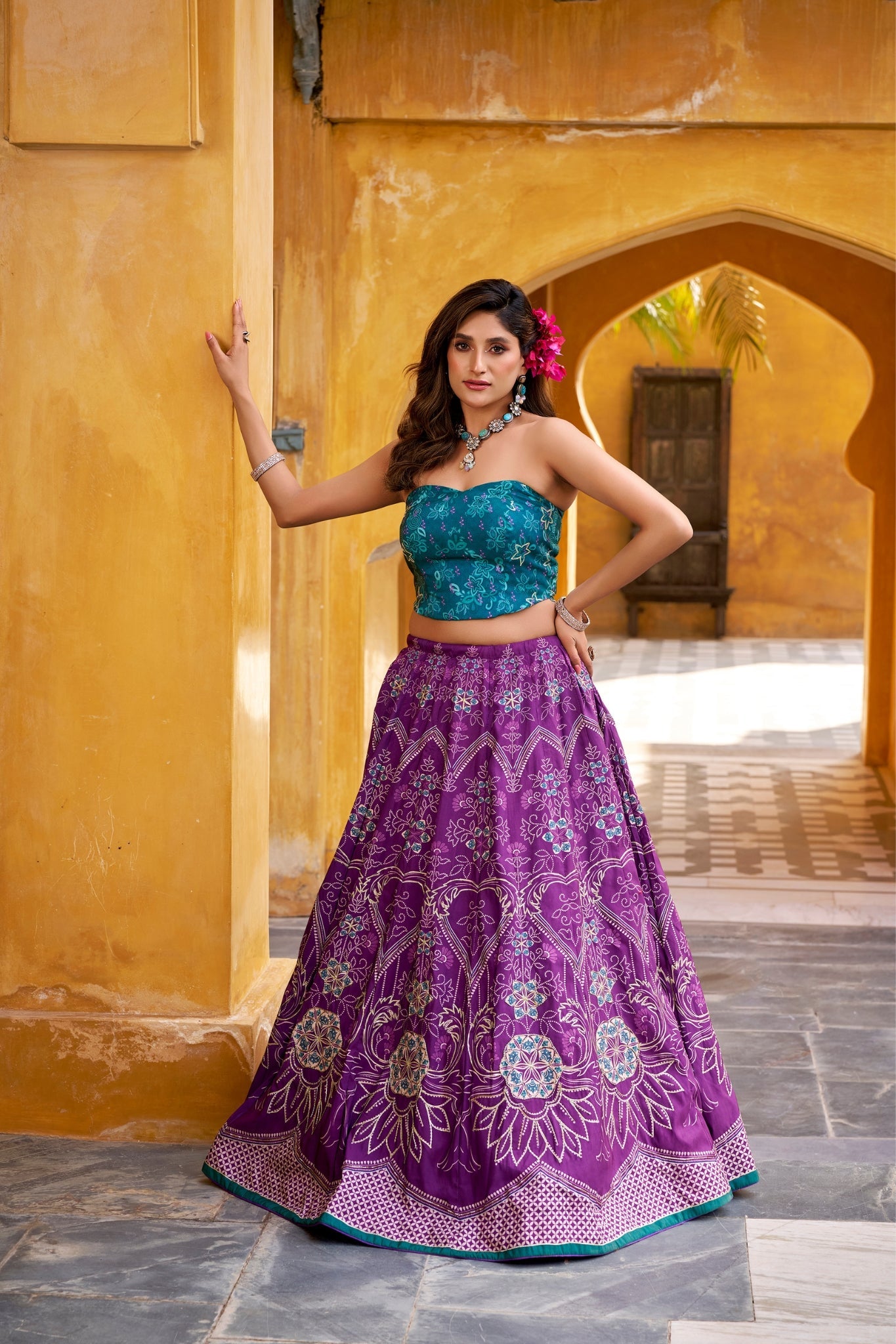 Vaishali Silk Printed With Beads Work & Gotta Patti Lace Designer Lehenga Set