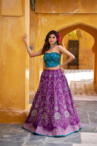 Vaishali Silk Printed With Beads Work & Gotta Patti Lace Designer Lehenga Set