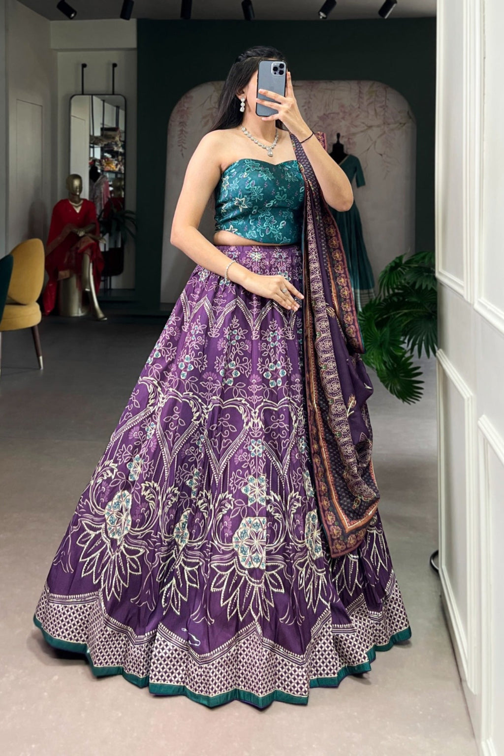 Vaishali Silk Printed With Beads Work & Gotta Patti Lace Designer Lehenga Set