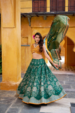 Vaishali Silk Printed With Beads Work & Gotta Patti Lace Designer Lehenga Set