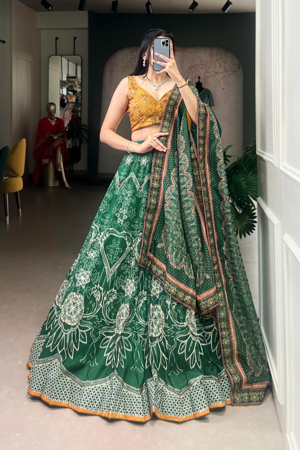 Vaishali Silk Printed With Beads Work & Gotta Patti Lace Designer Lehenga Set