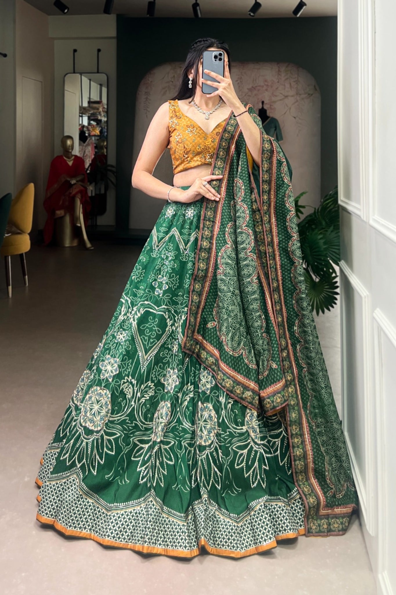 Vaishali Silk Printed With Beads Work & Gotta Patti Lace Designer Lehenga Set