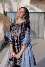 Luxury Designer Velvet Zari Embroidered Suit Set With Fendi Dupatta