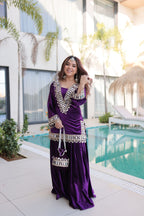 Royal Ice Velvet Zari And Mirror Embroidered Luxury Co Ord Set With Batwa
