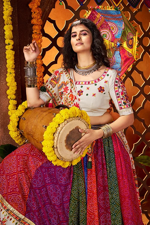 Multi Color Print with Mirror Chaniya Choli for Navratri