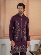 Vibrant Purple Color Koti Kurta Set Pair for Men Collection
