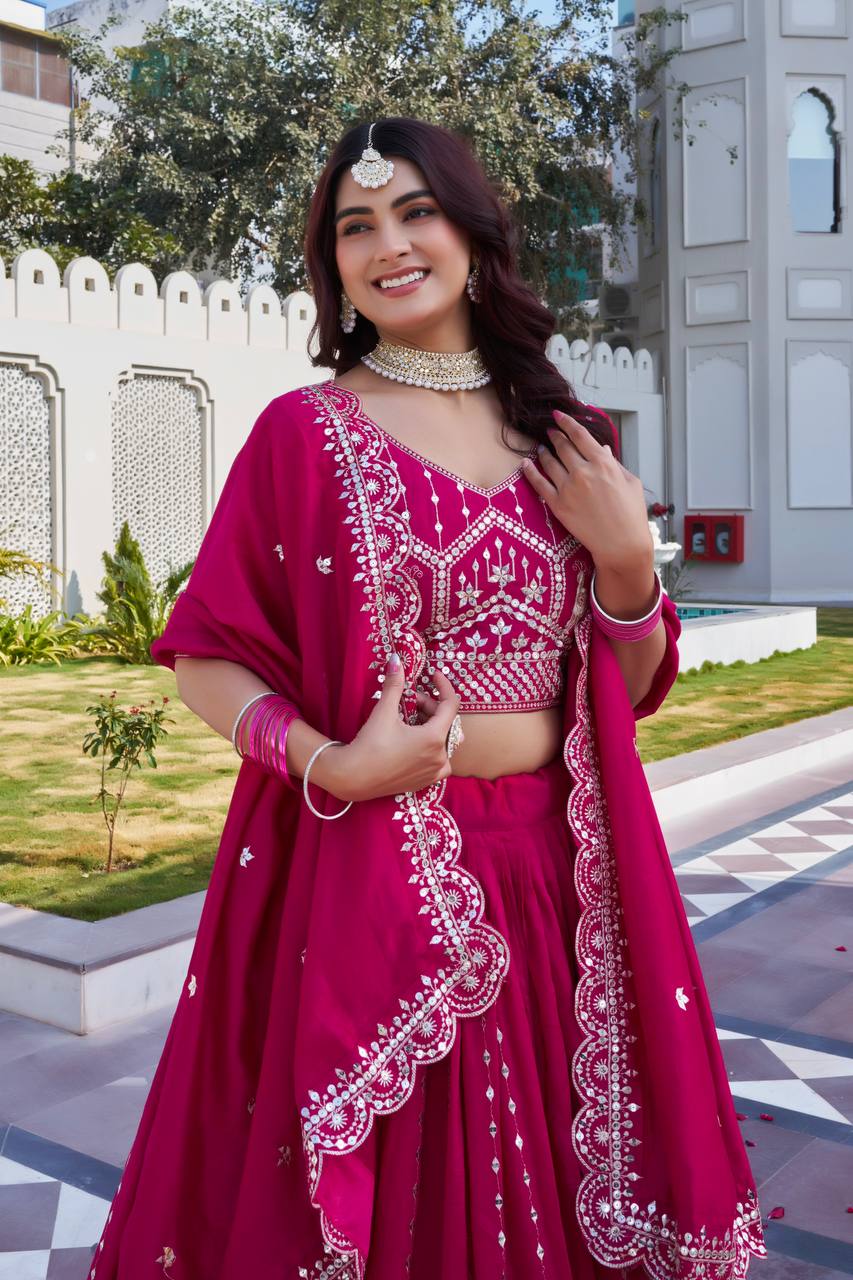 Premium Vichitra Embroidered Lehenga Choli Set
