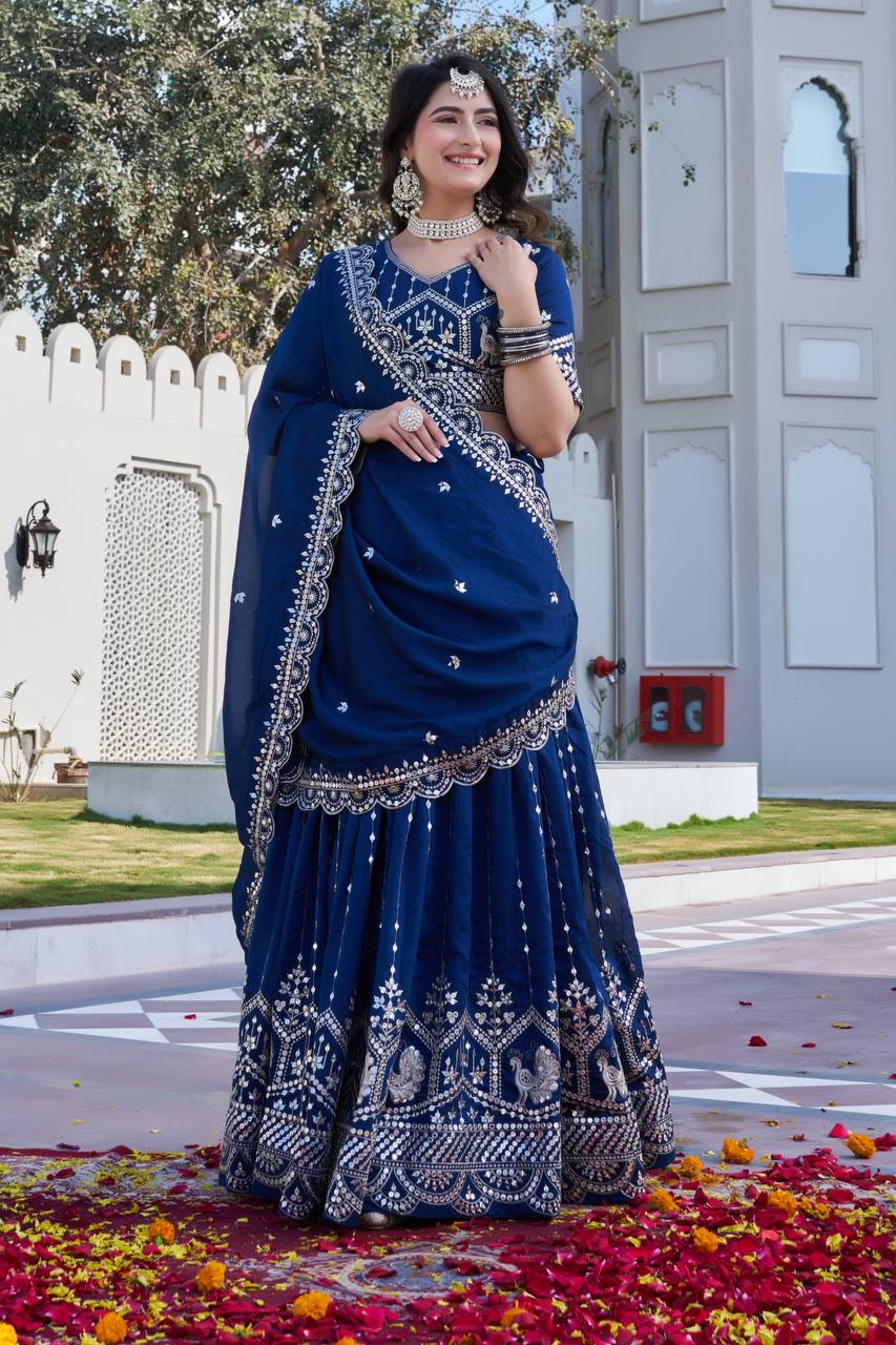 Premium Vichitra Embroidered Lehenga Choli Set
