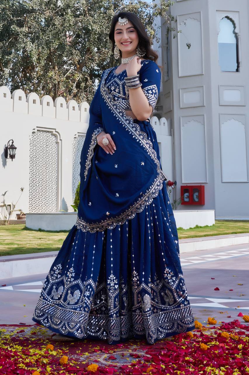 Premium Vichitra Embroidered Lehenga Choli Set
