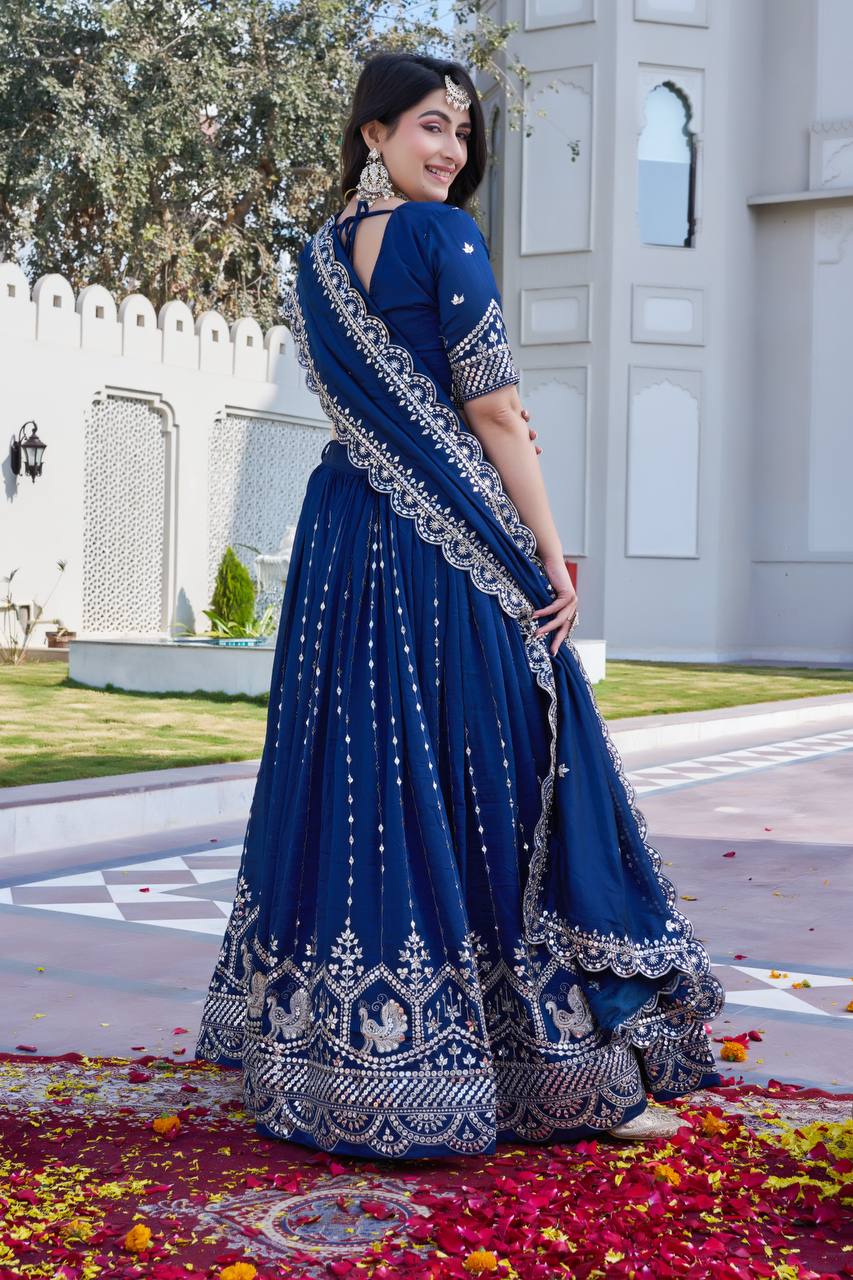 Premium Vichitra Embroidered Lehenga Choli Set
