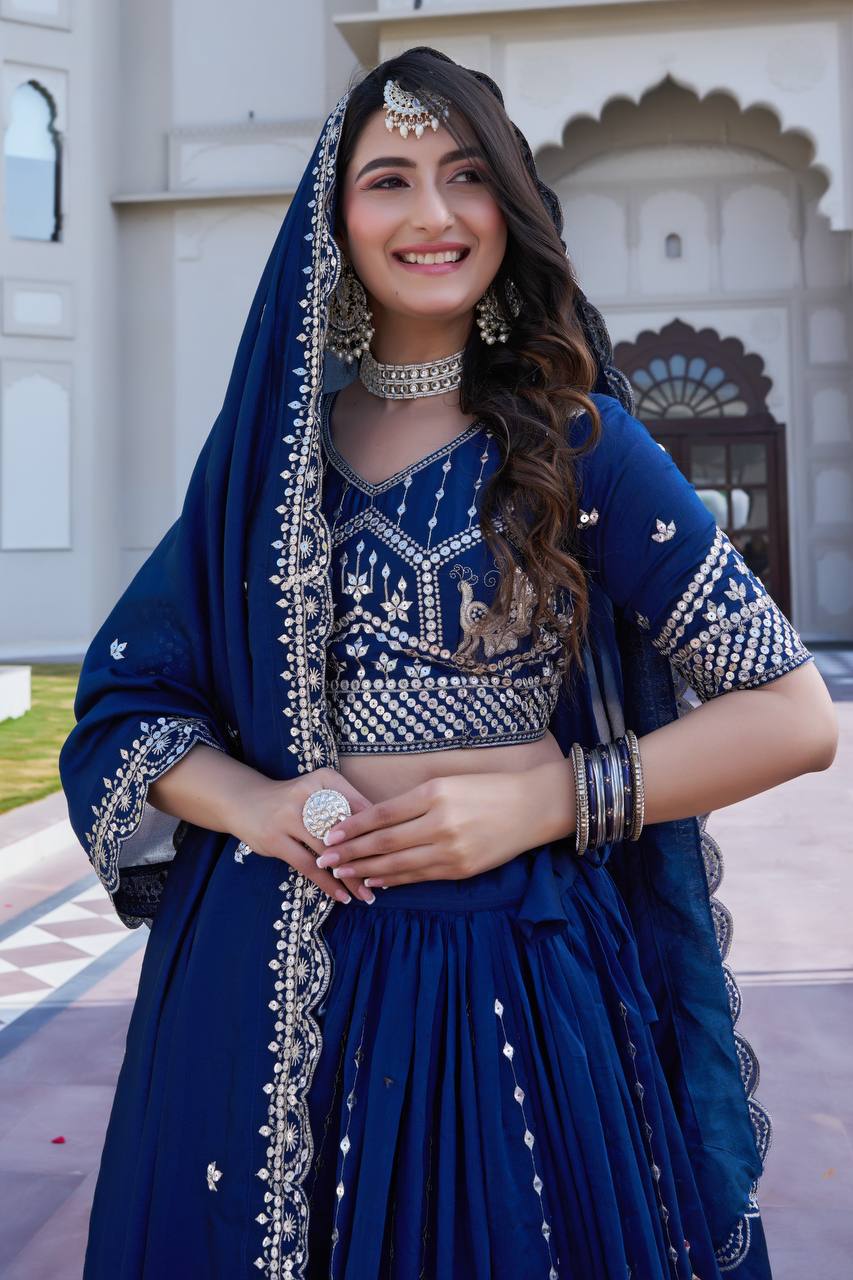 Premium Vichitra Embroidered Lehenga Choli Set
