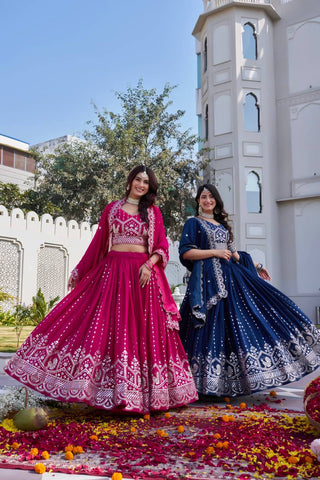 Premium Vichitra Embroidered Lehenga Choli Set
