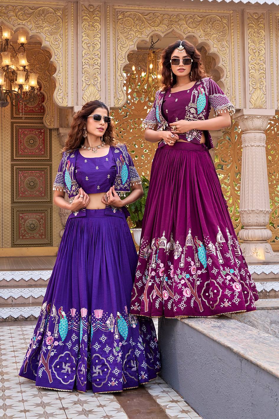 Pure Vichitra Heavy Embroidery Lehenga Choli with Designer Koti Set
