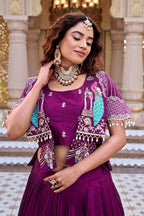 Pure Vichitra Heavy Embroidery Lehenga Choli with Designer Koti Set
