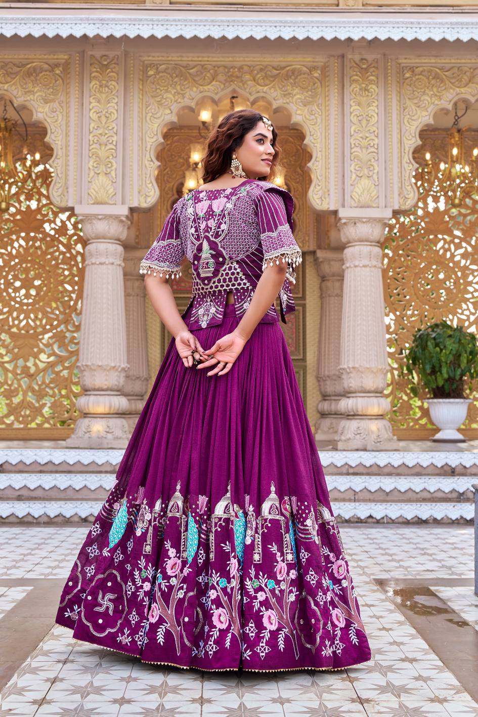Pure Vichitra Heavy Embroidery Lehenga Choli with Designer Koti Set
