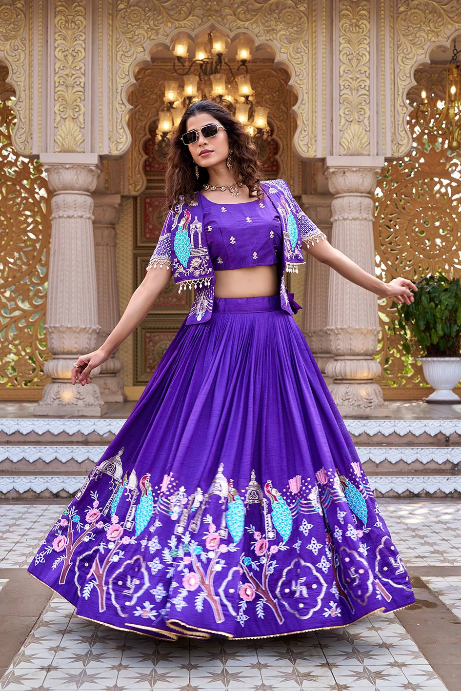 Pure Vichitra Heavy Embroidery Lehenga Choli with Designer Koti Set
