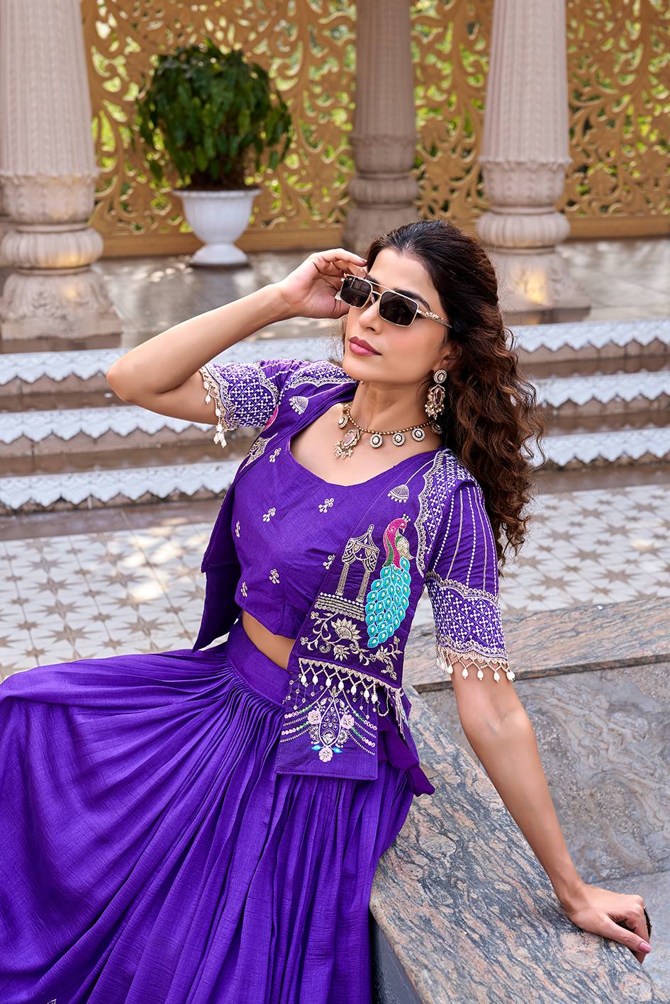 Pure Vichitra Heavy Embroidery Lehenga Choli with Designer Koti Set
