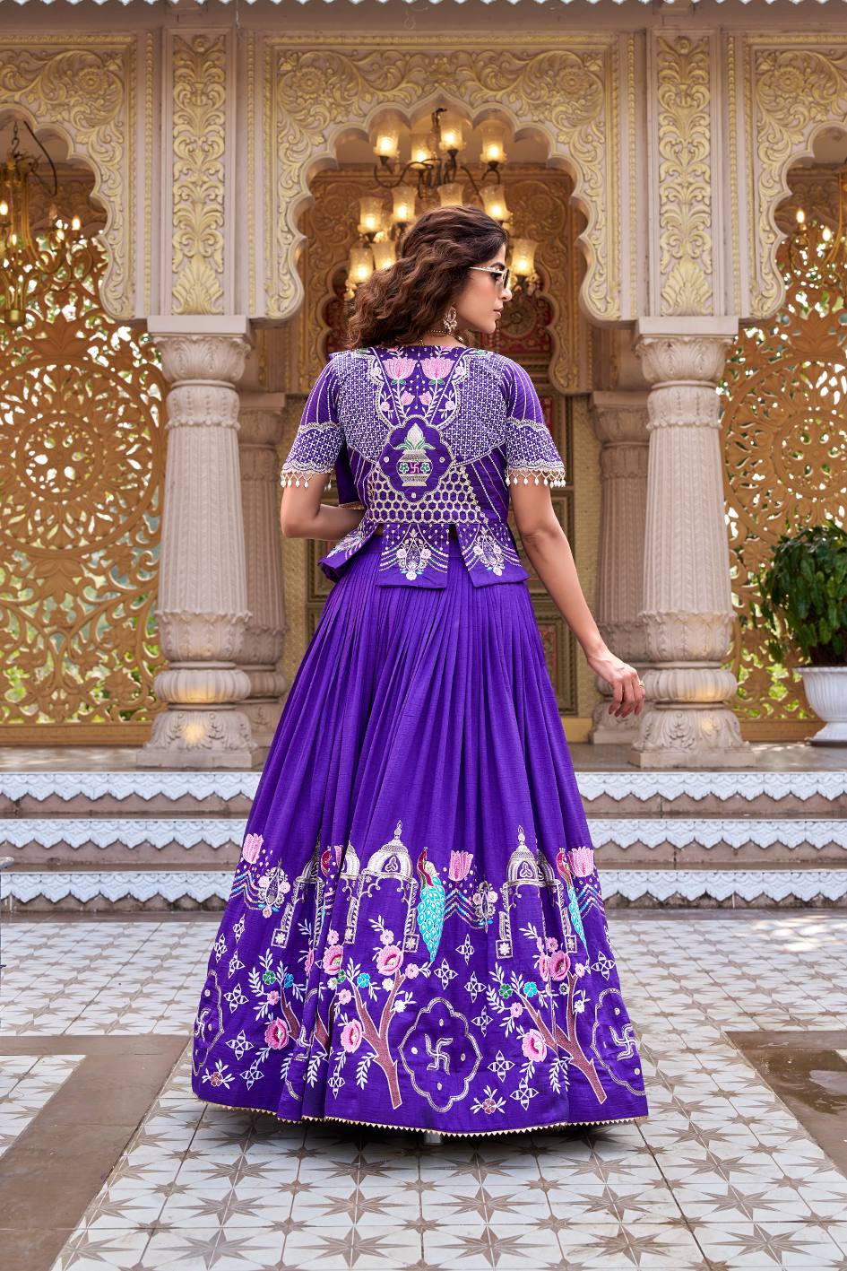 Pure Vichitra Heavy Embroidery Lehenga Choli with Designer Koti Set
