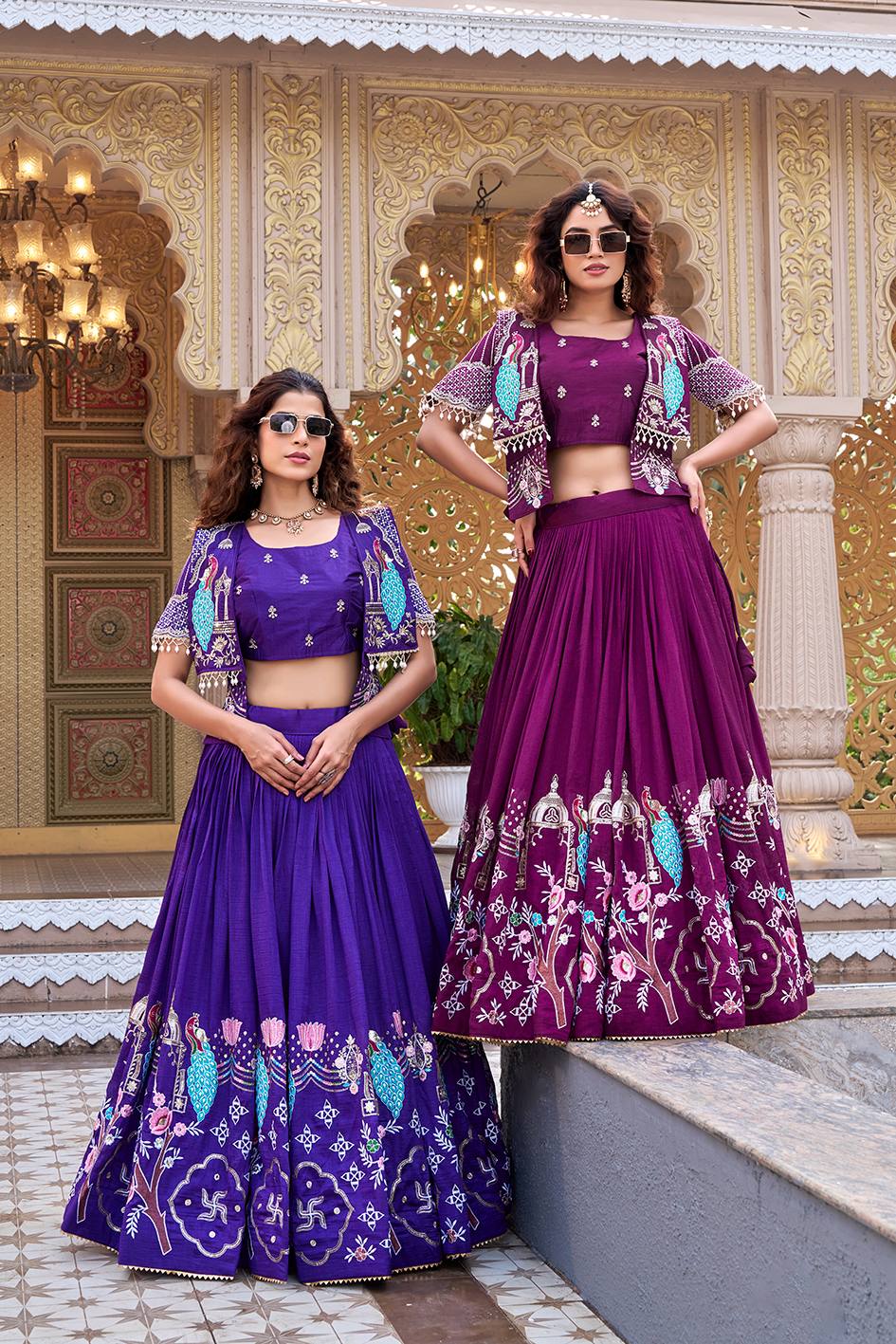 Pure Vichitra Heavy Embroidery Lehenga Choli with Designer Koti Set
