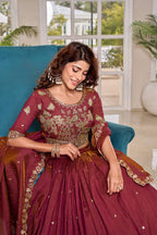 Partywear Vichitra Heavy Embroidery Lehenga Choli Set with Dupatta
